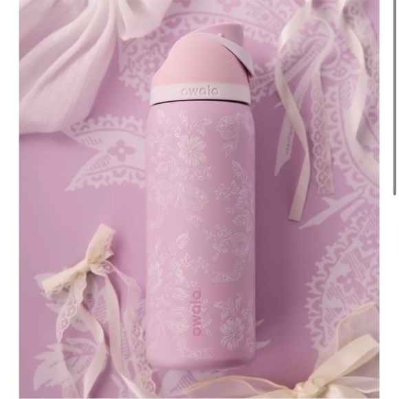 Owala Pink Bow Ribbon Toile urban outfitters Water Bottle - Picture 1 of 3